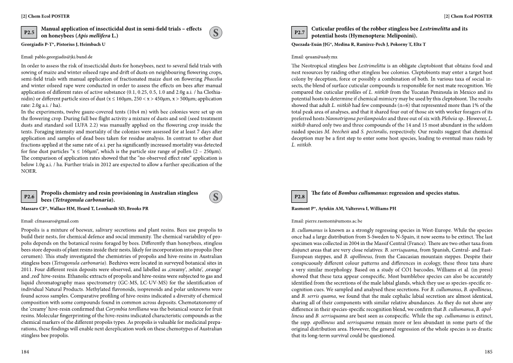 Propolis Chemistry and Resin Provisioning in Australian Stingless the Fate of Bombus Cullumanus: Regression and Species Status