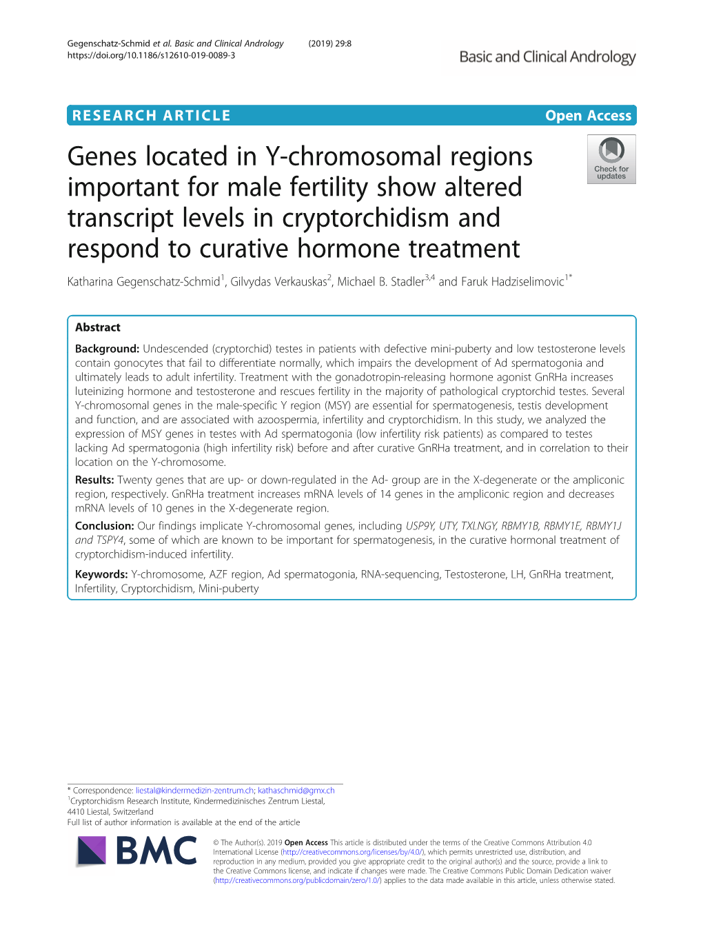 Genes Located in Y-Chromosomal Regions Important for Male Fertility