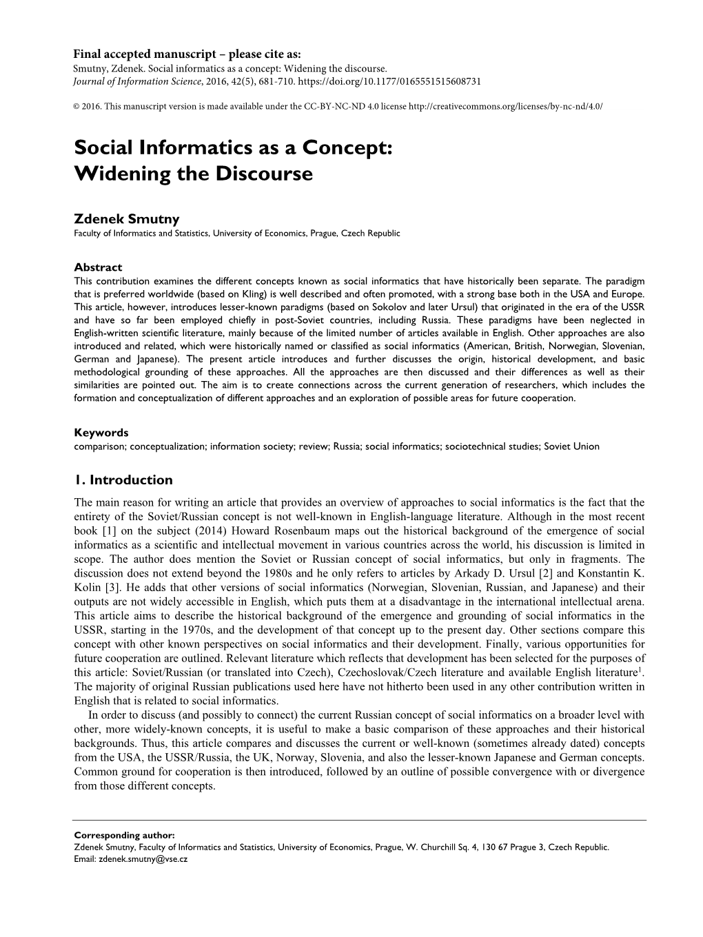Social Informatics As a Concept: Widening the Discourse
