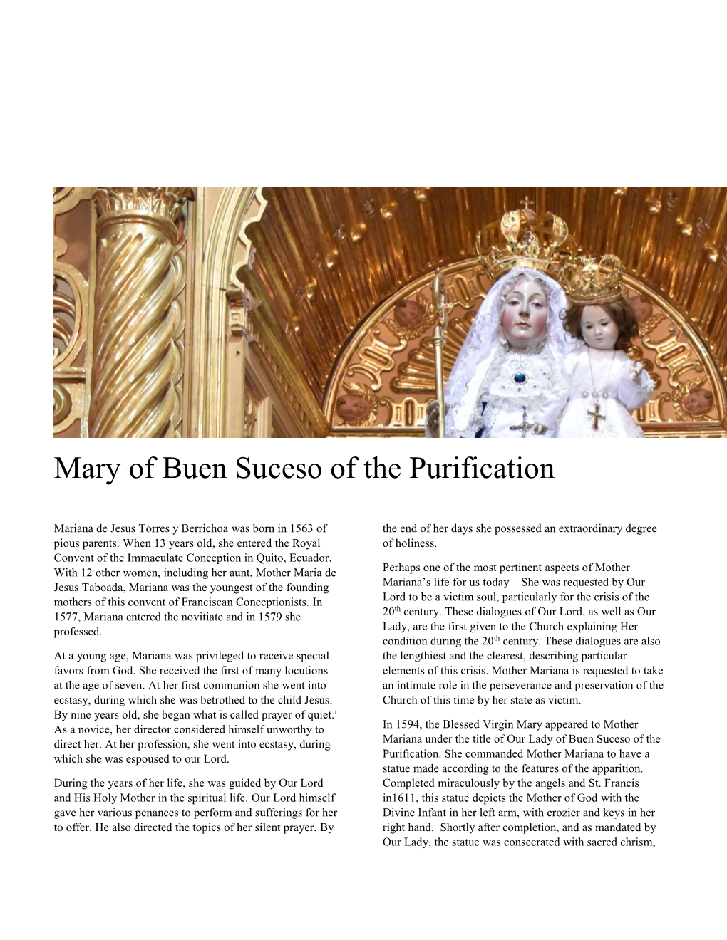 Mary of Buen Suceso of the Purification