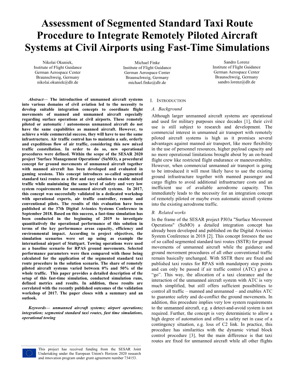 Assessment of Segmented Standard Taxi Route Procedure to Integrate Remotely Piloted Aircraft Systems at Civil Airports Using Fast-Time Simulations