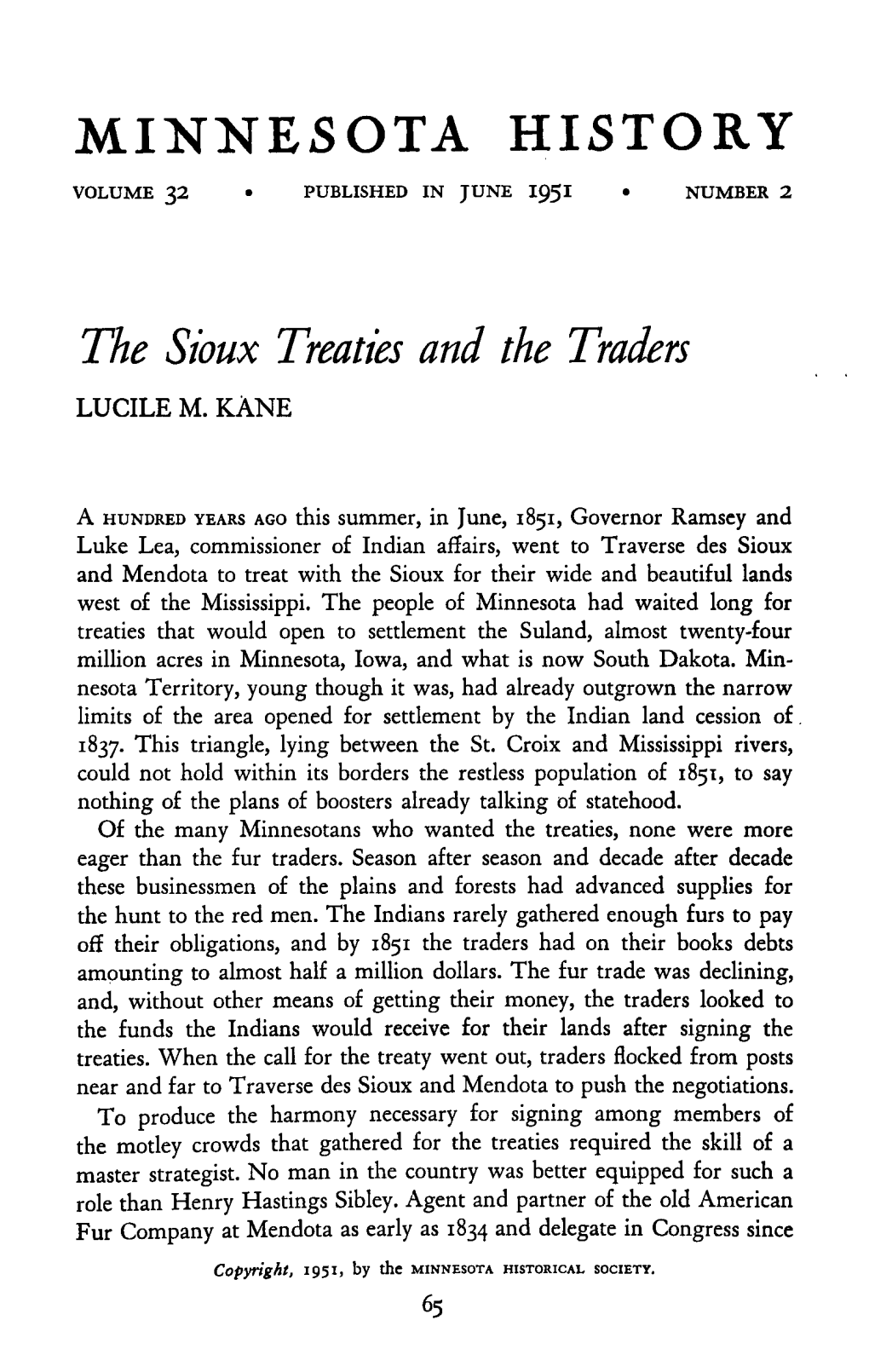 The Sioux Treaties and the Traders