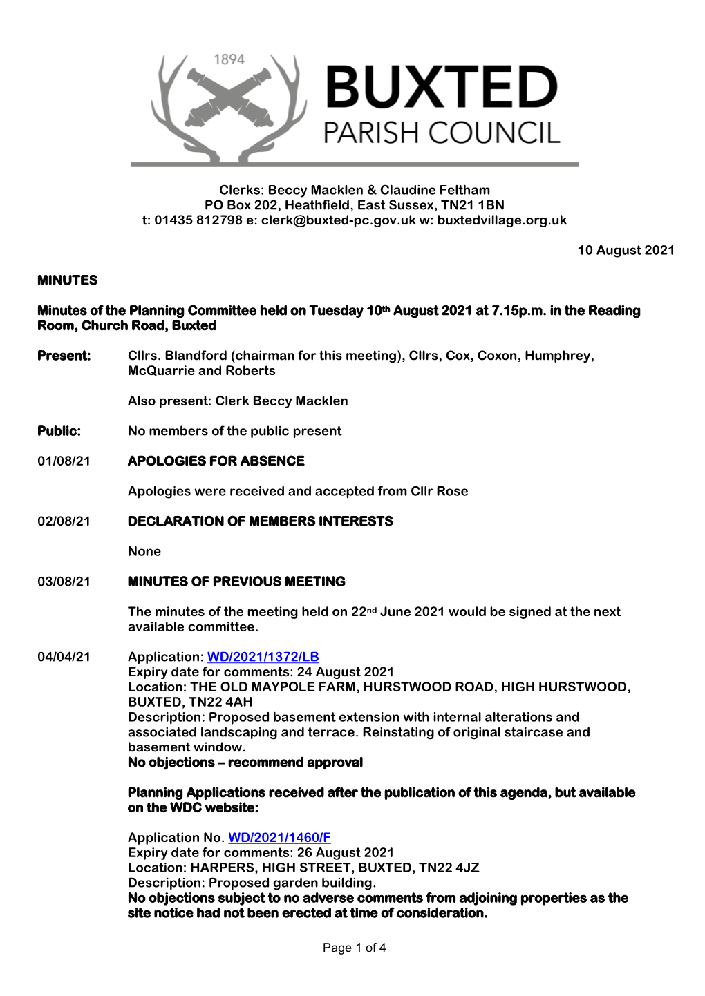 PC Meeting Agenda 6 June 20