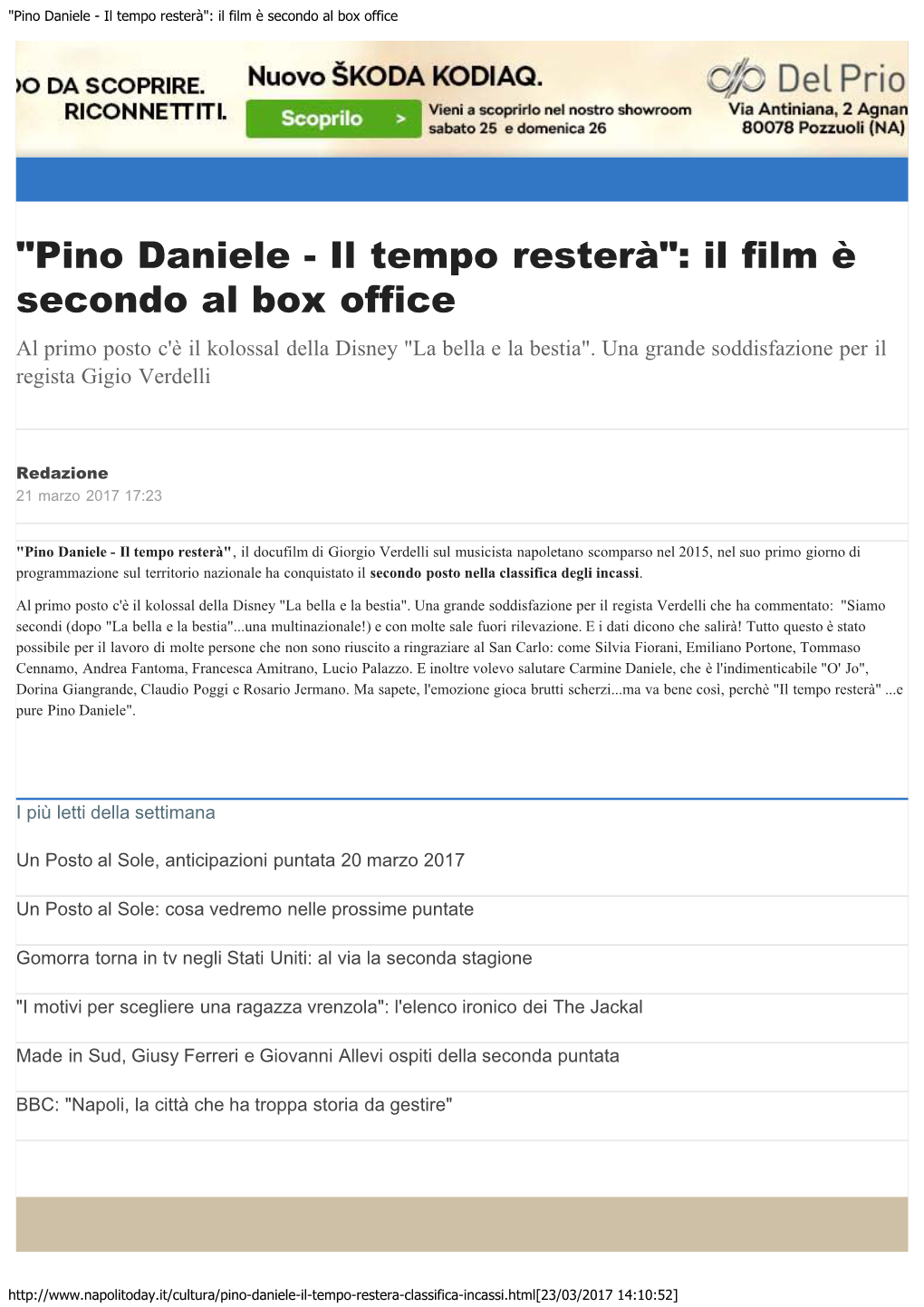 "Pino Daniele - Il Tempo Resterà": Il Film È Secondo Al Box Office