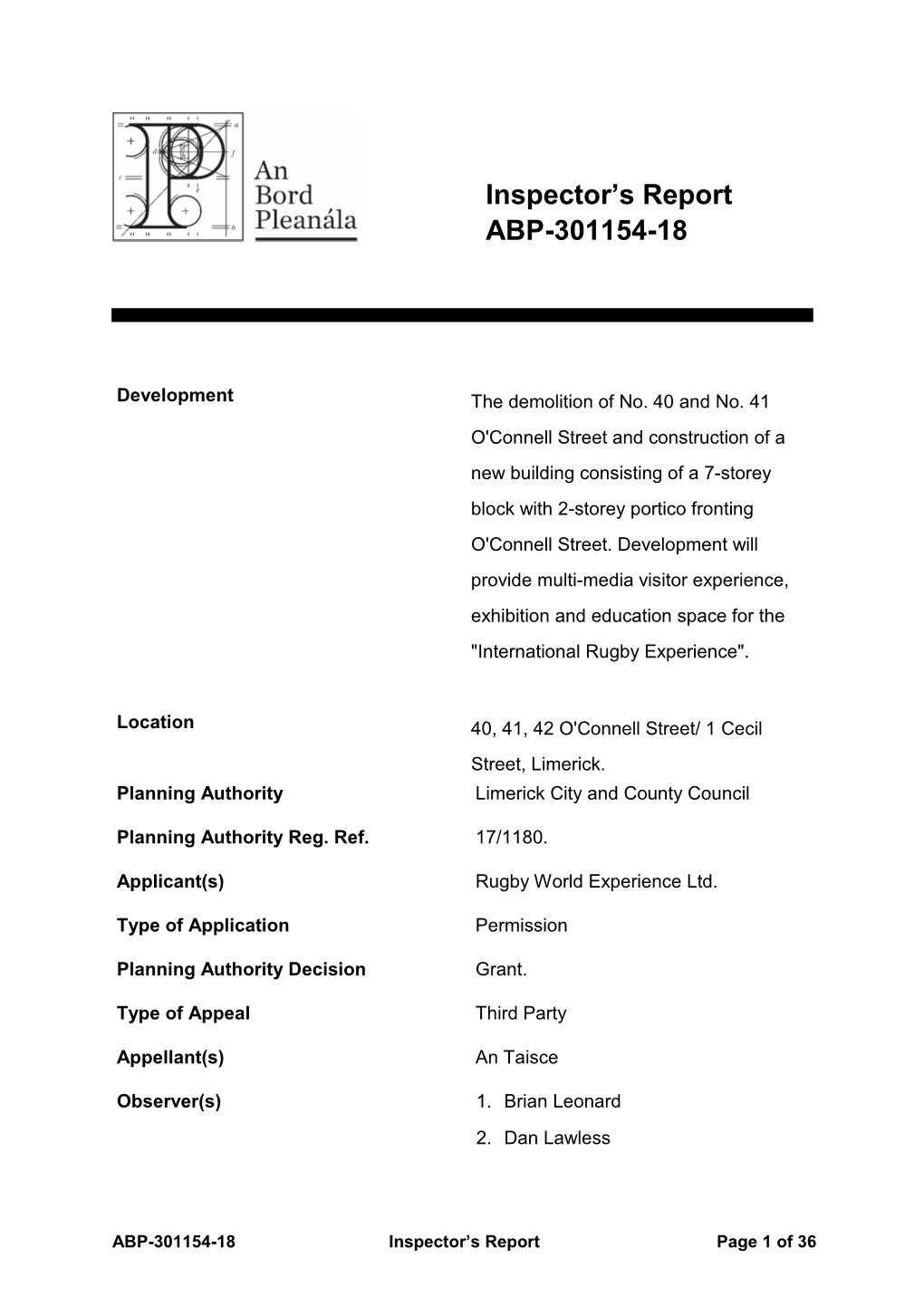 Inspector's Report ABP-301154-18