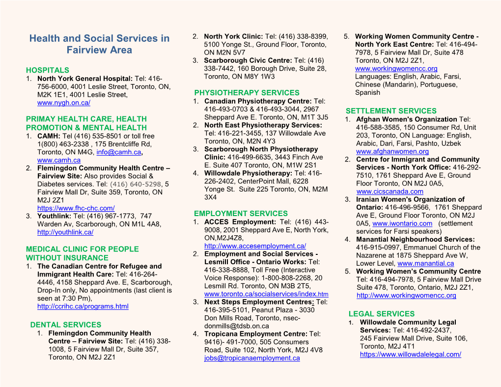 Health and Social Services in Fairview Area