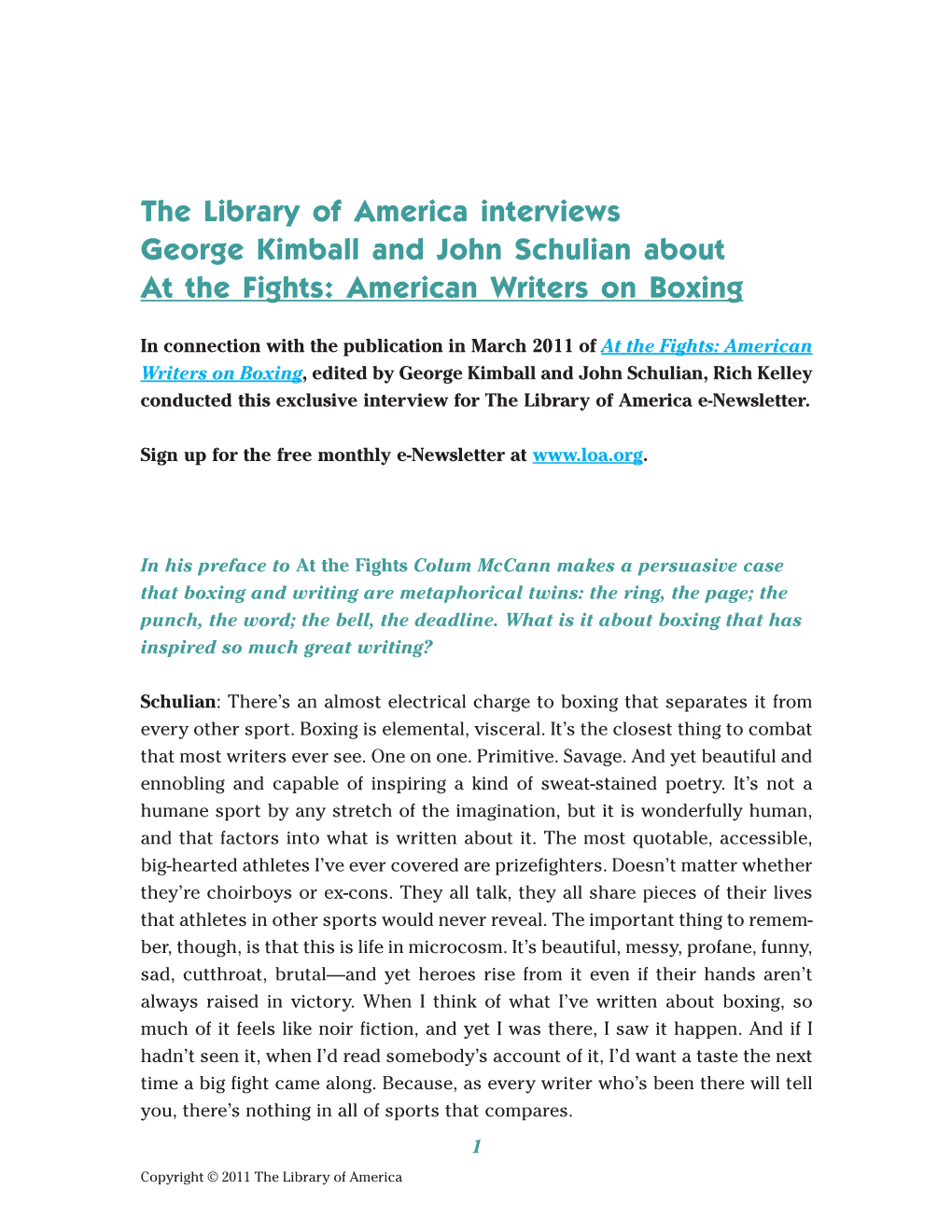 The Library of America Interviews George Kimball and John Schulian About at the Fights: American Writers on Boxing