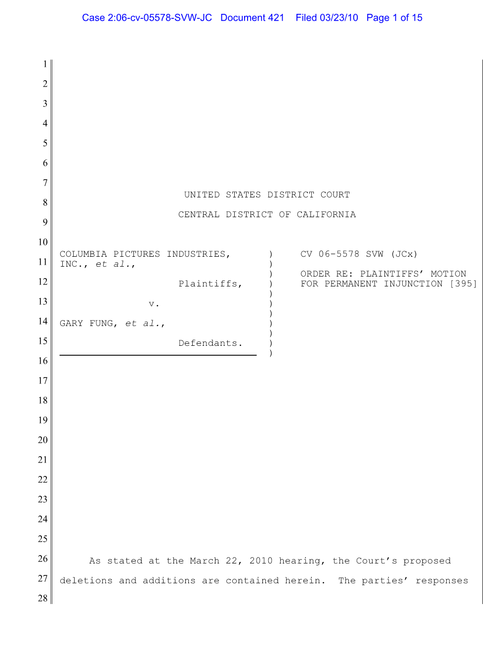 U.S. District Judge Stephen Wilson's Injunction