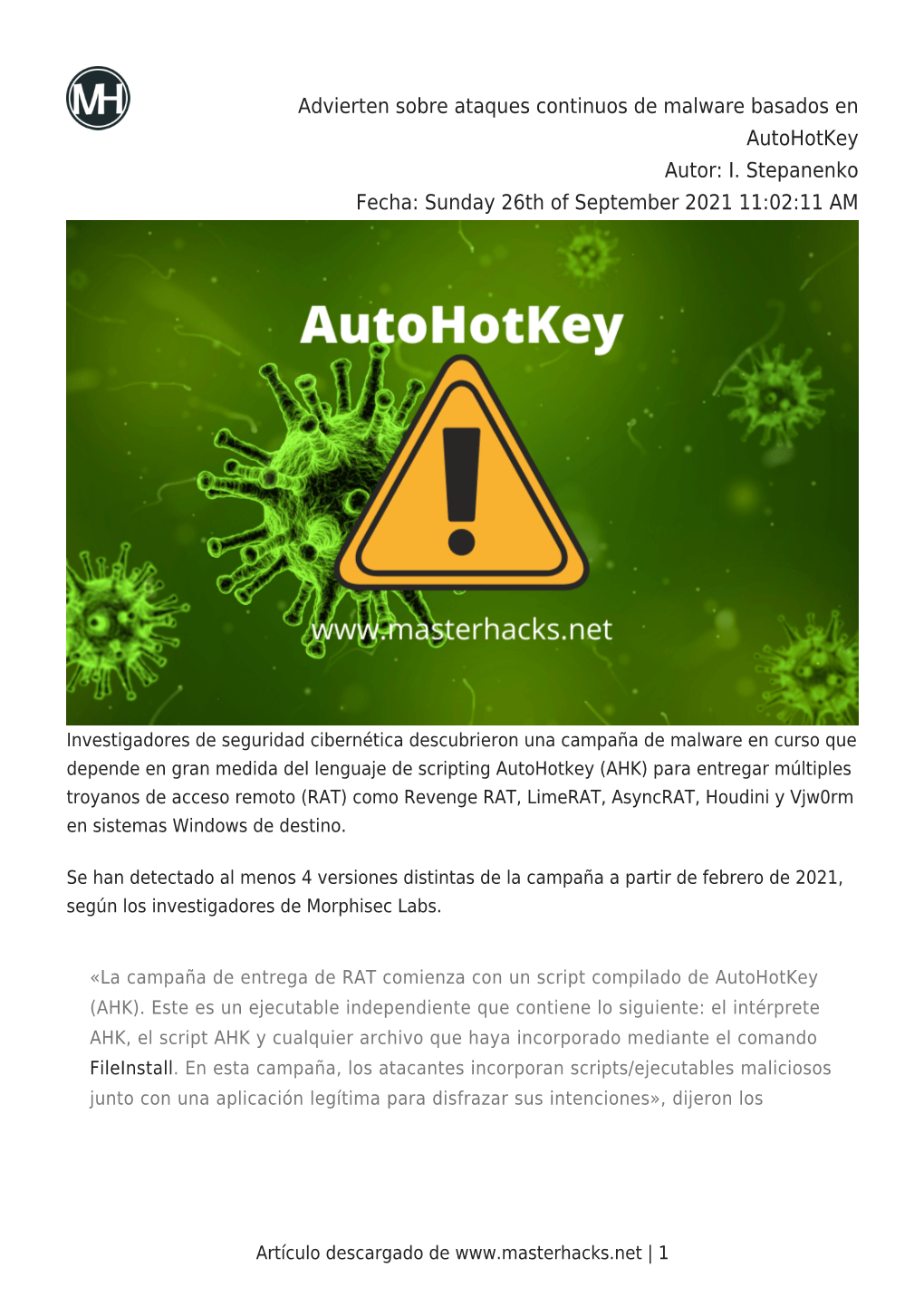 Advierten Sobre Ataques Continuos De Malware Basados En Autohotkey Autor: I