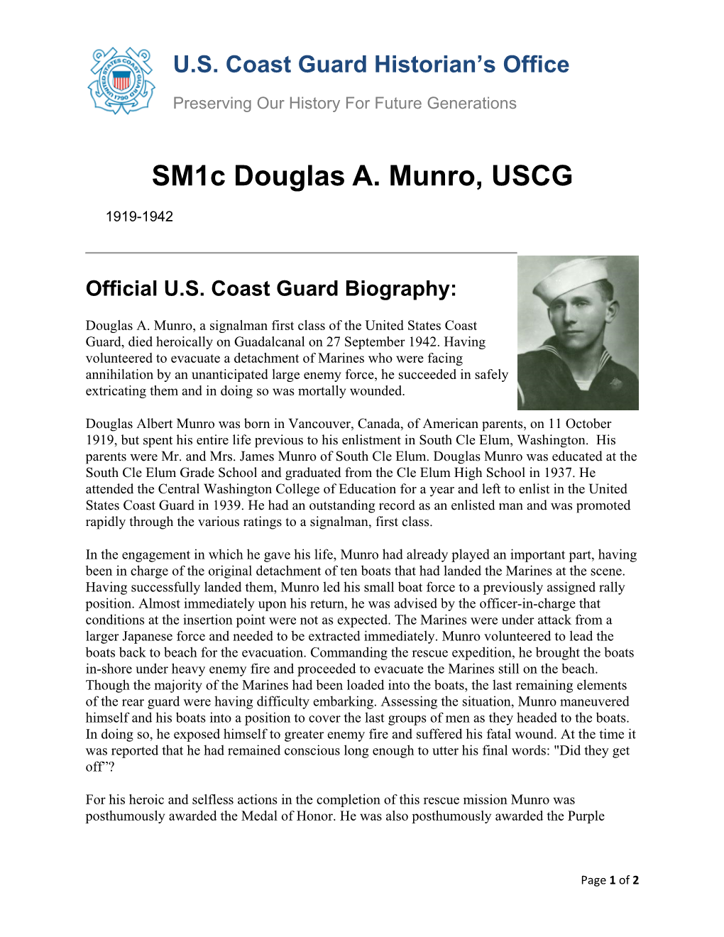 Sm1c Douglas A. Munro, USCG