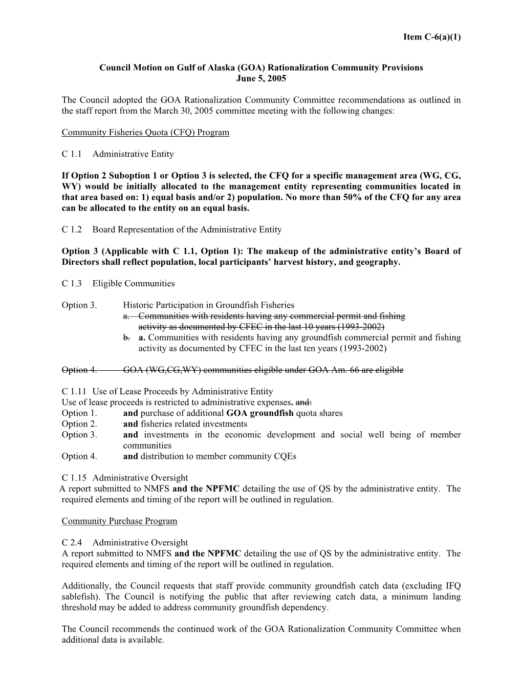 Item C-6(A)(1) Council Motion on Gulf of Alaska (GOA