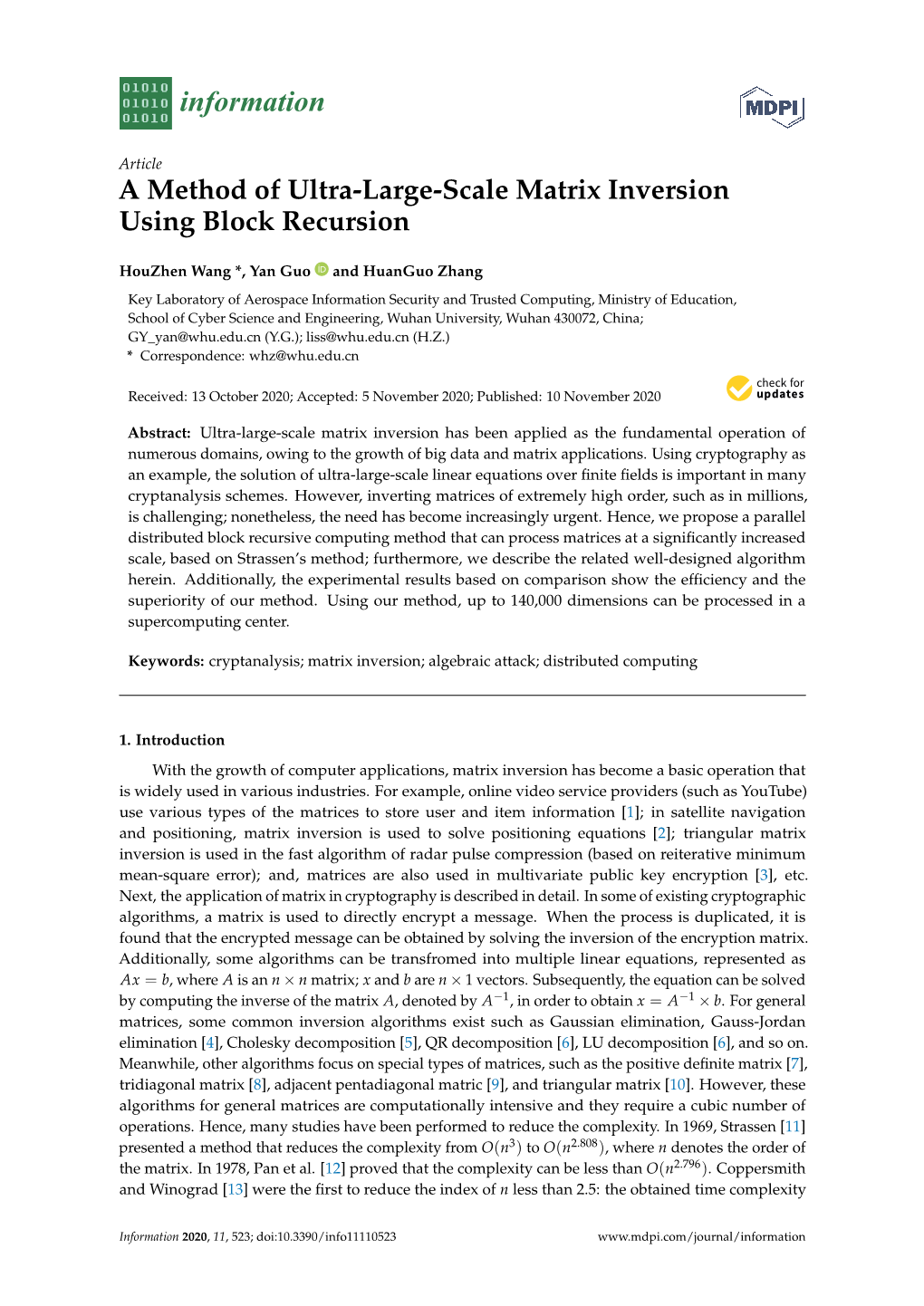 A Method of Ultra-Large-Scale Matrix Inversion Using Block Recursion