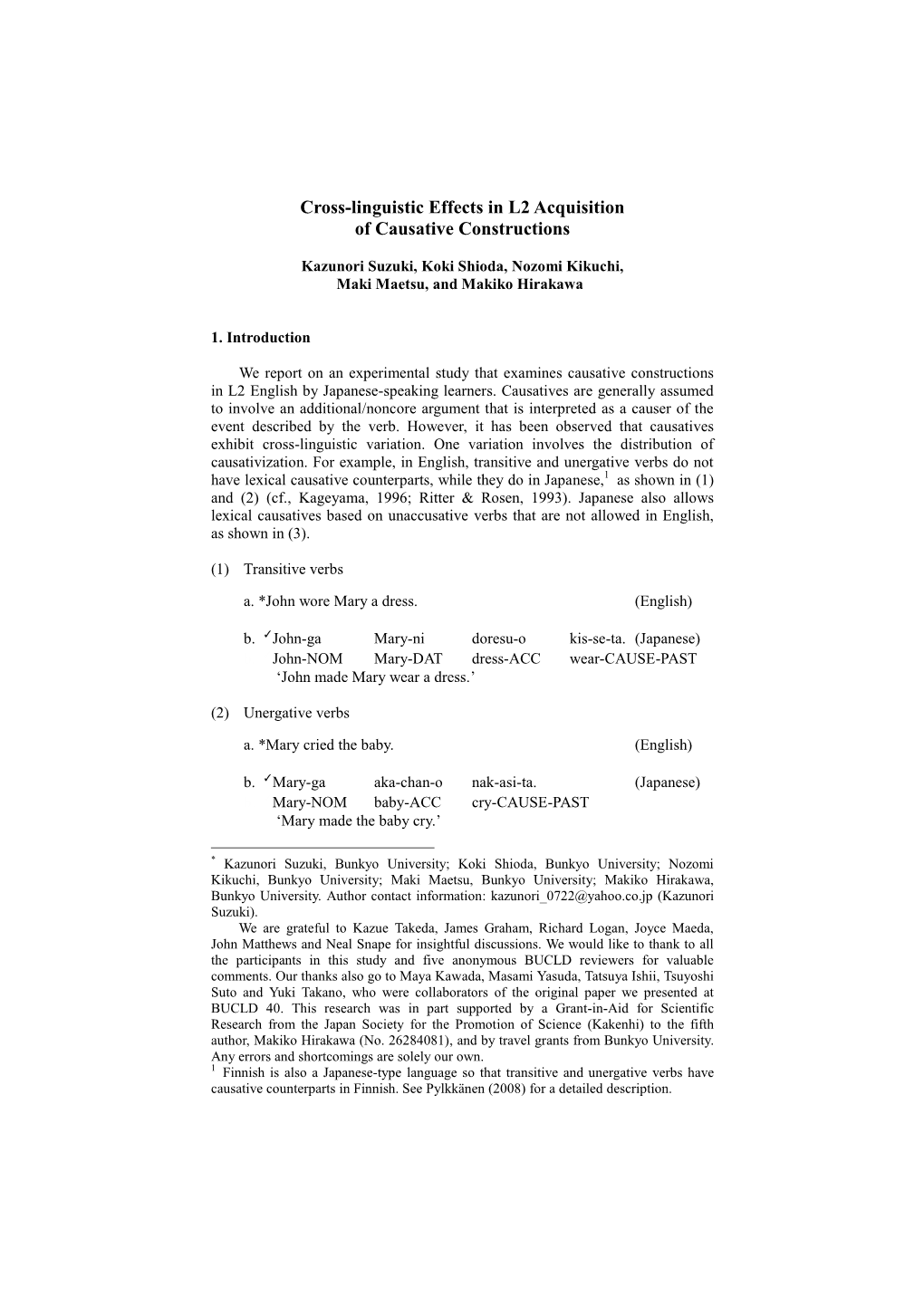 Cross-Linguistic Effects in L2 Acquisition of Causative Constructions