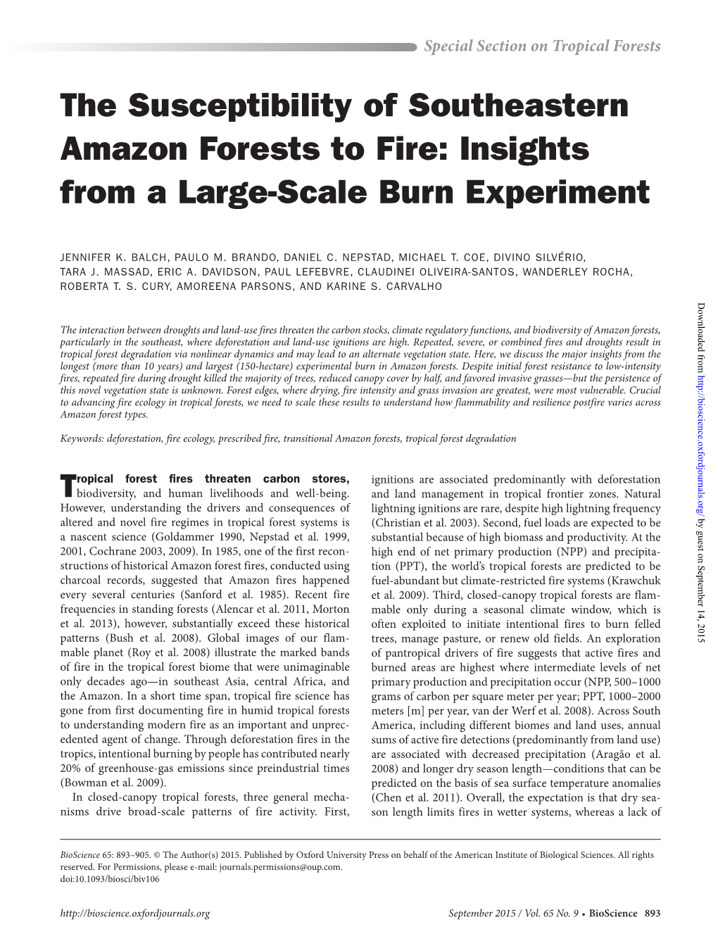 The Susceptibility of Southeastern Amazon Forests to Fire: Insights from a Large-Scale Burn Experiment