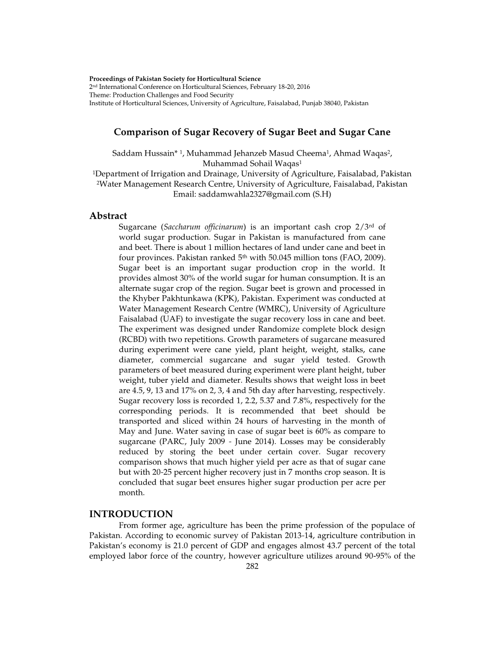 Comparison of Sugar Recovery of Sugar Beet and Sugar Cane Abstract INTRODUCTION