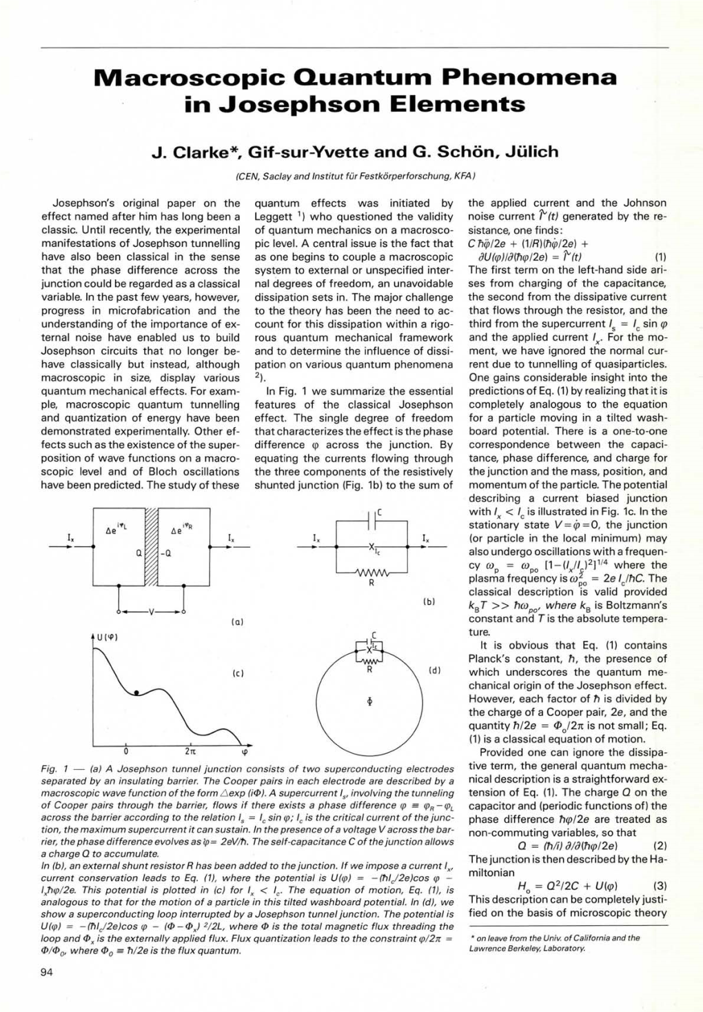 Macroscopic Quantum Phenomena in Josephson Elements