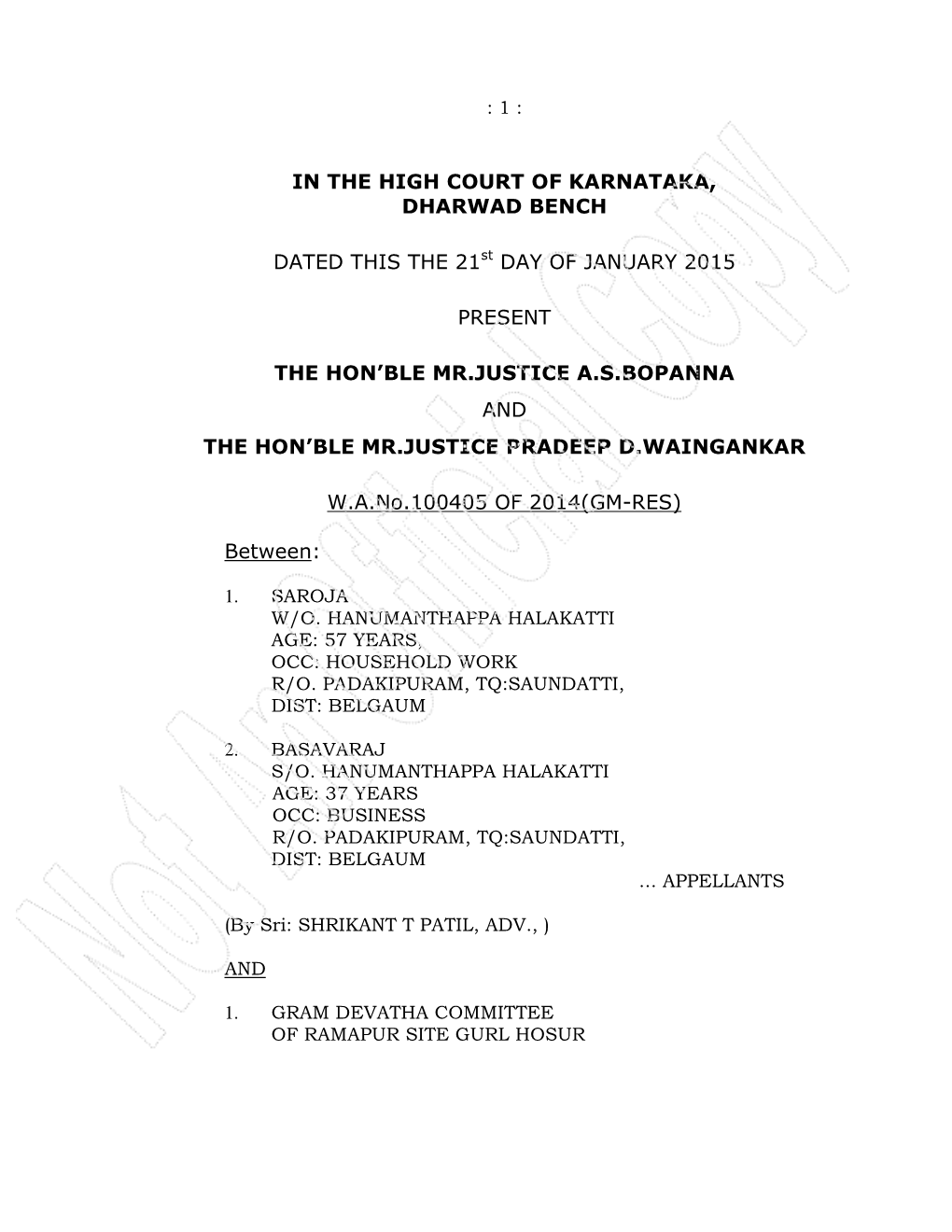 In the High Court of Karnataka, Dharwad Bench