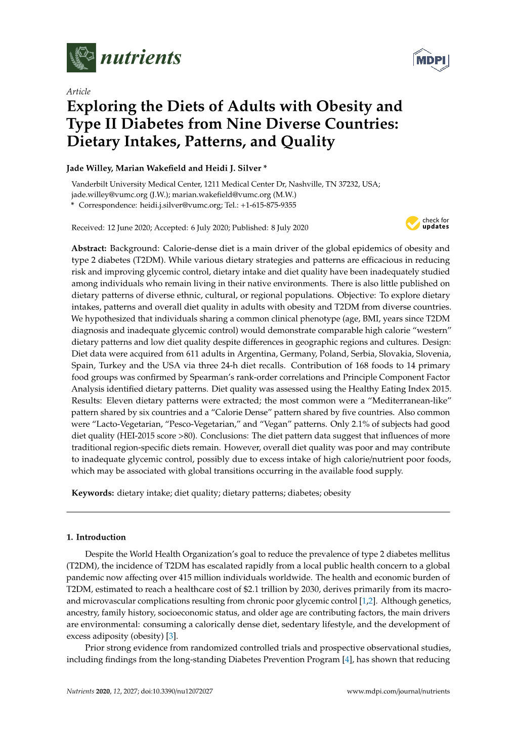 Exploring the Diets of Adults with Obesity and Type II Diabetes from Nine Diverse Countries: Dietary Intakes, Patterns, and Quality