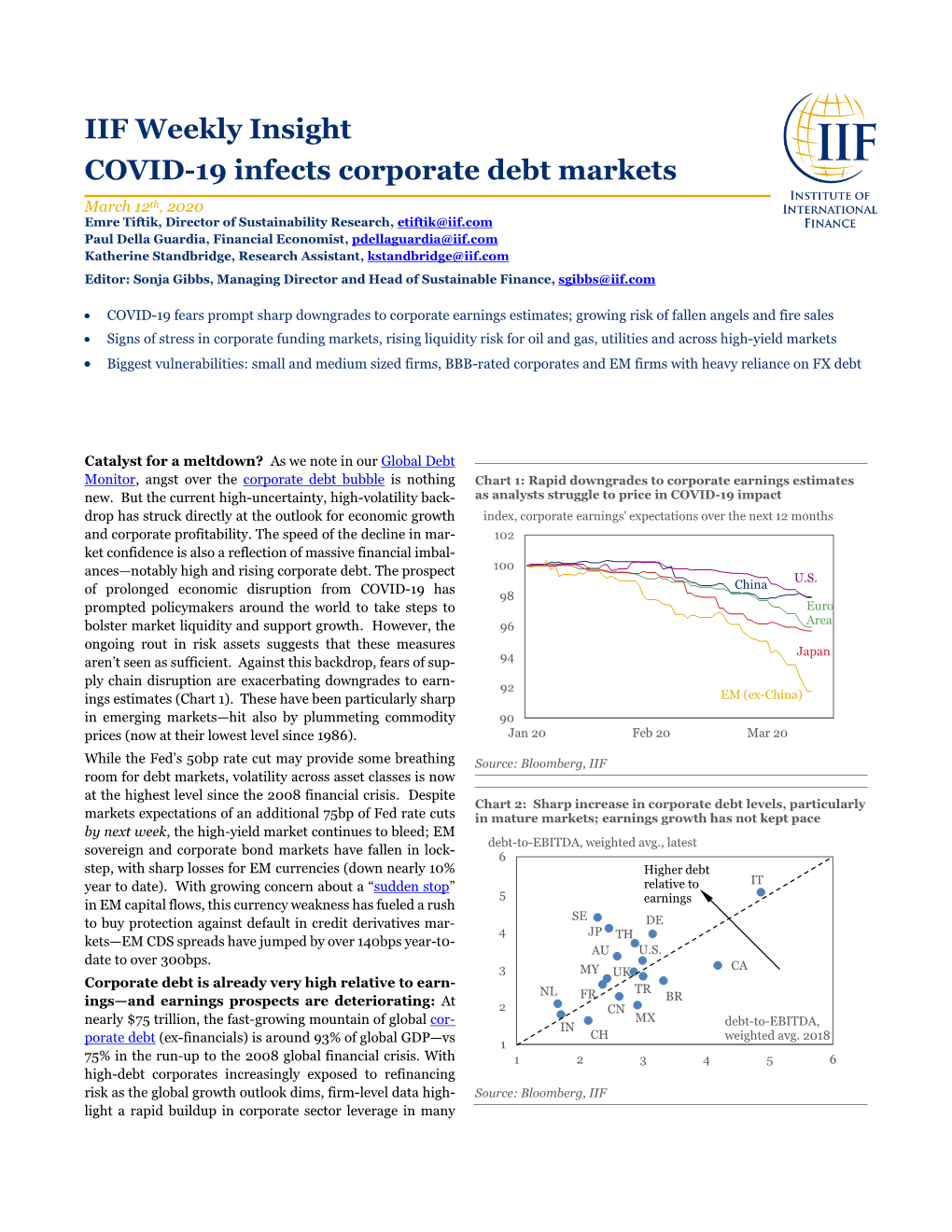 IIF Weekly Insight COVID-19 Infects Corporate Debt Markets
