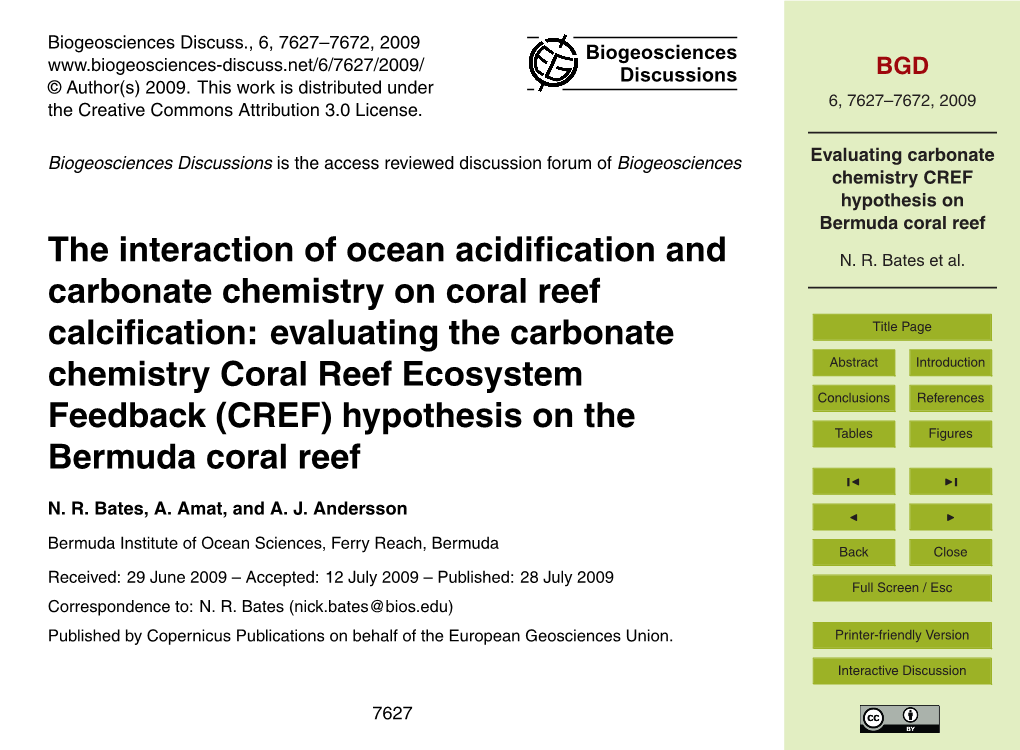 Evaluating Carbonate Chemistry CREF Hypothesis on Bermuda Coral Reef