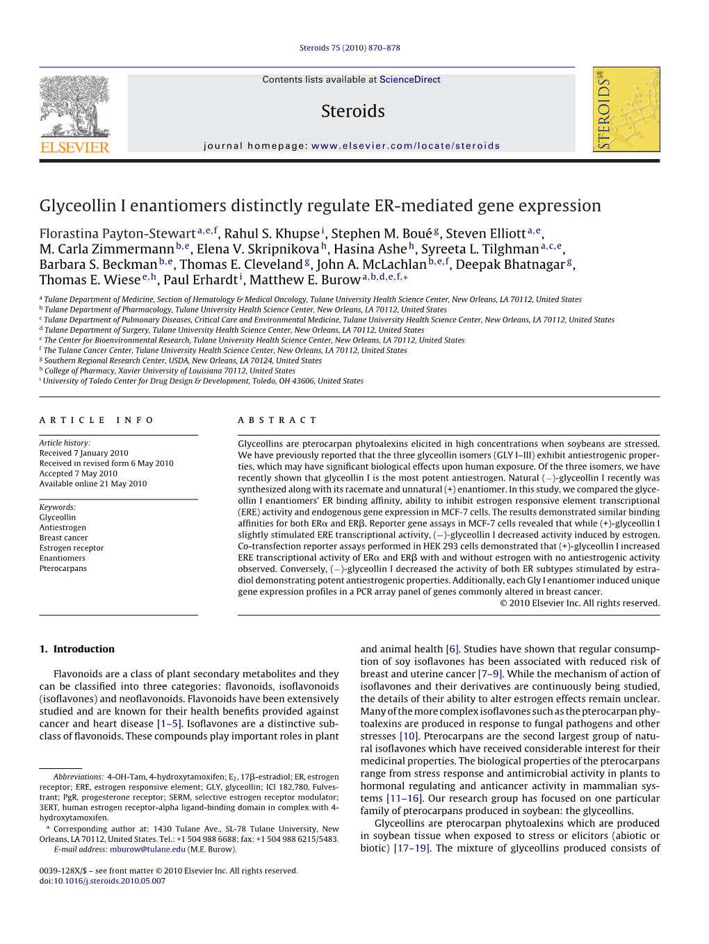 Glyceollin I Enantiomers Distinctly Regulate ER-Mediated Gene Expression