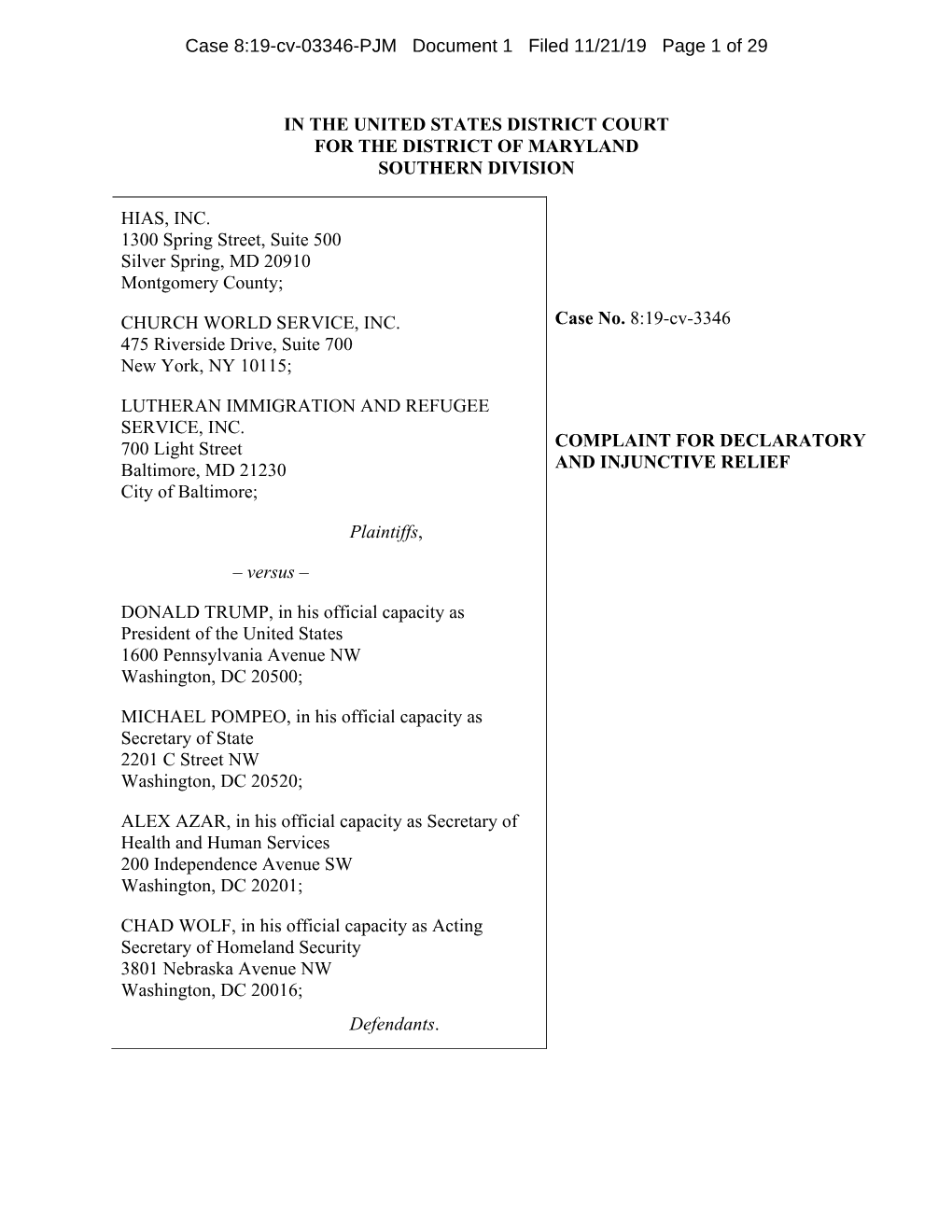 Case 8:19-Cv-03346-PJM Document 1 Filed 11/21/19 Page 1 of 29