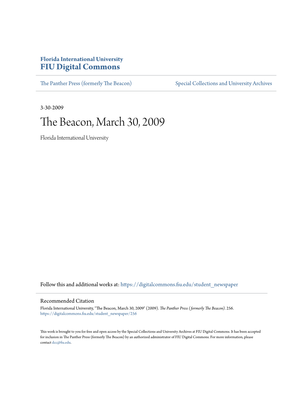 The Beacon, March 30, 2009 Florida International University