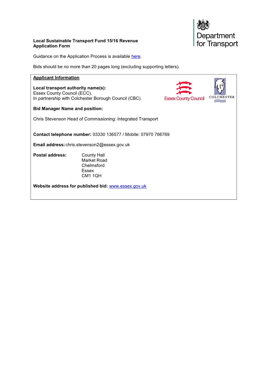 Local Sustainable Transport Fund 15/16 Revenue Application Form