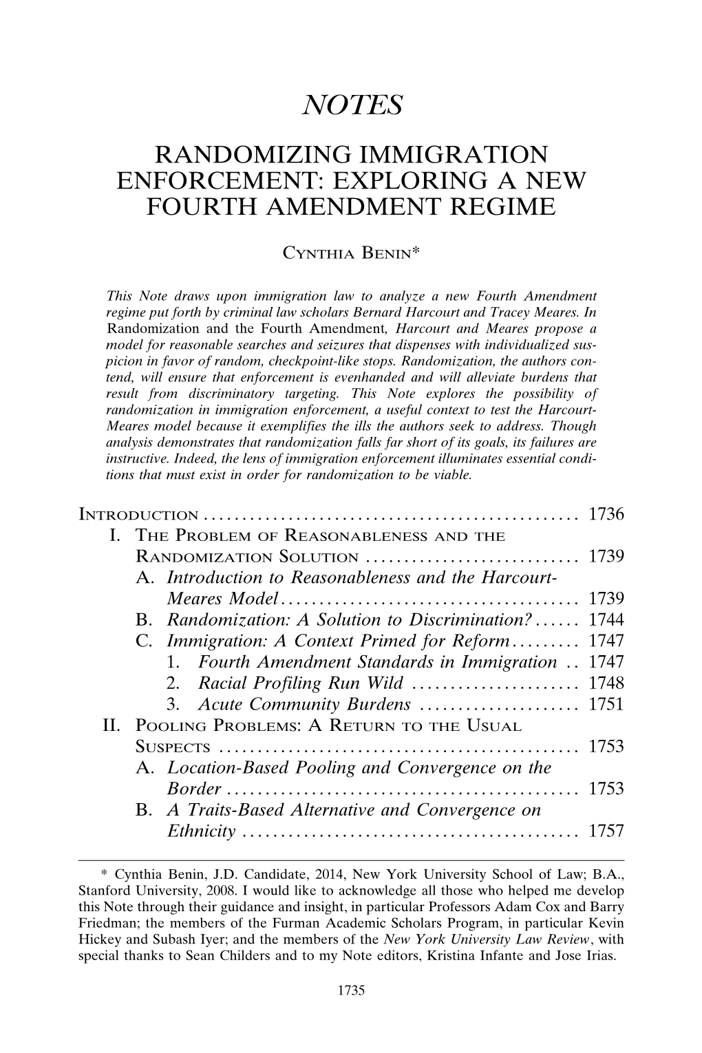 Randomizing Immigration Enforcement: Exploring a New Fourth Amendment Regime