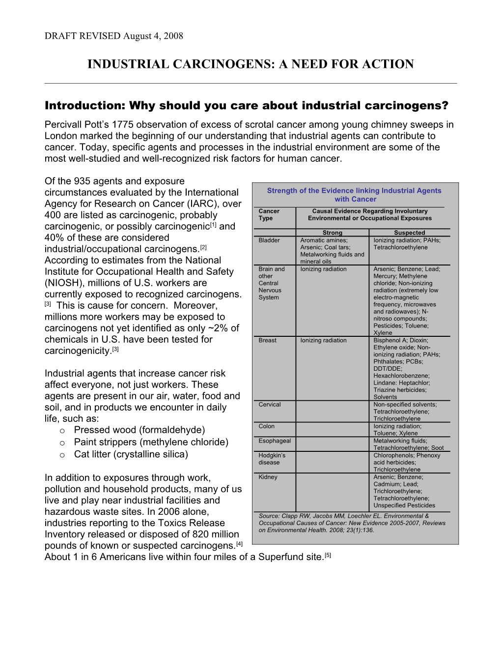 Industrial Carcinogens, Yesterday S Problem