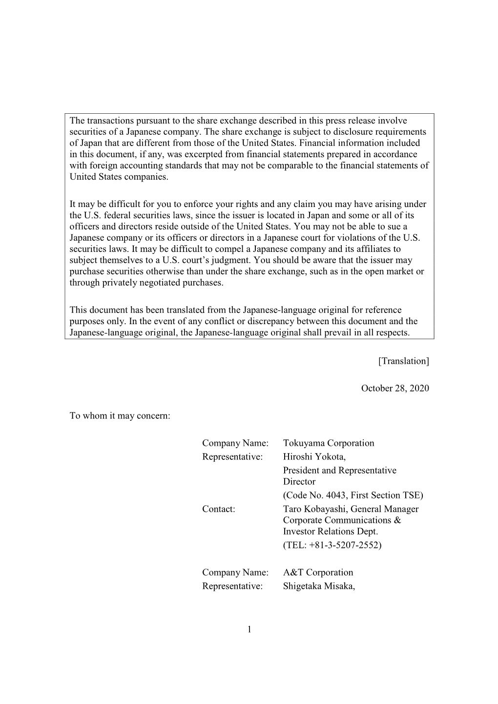 Announcement of Execution of Share Exchange Agreement (Simplified Share Exchange) Regarding A&T Corporation Becoming a Wholl