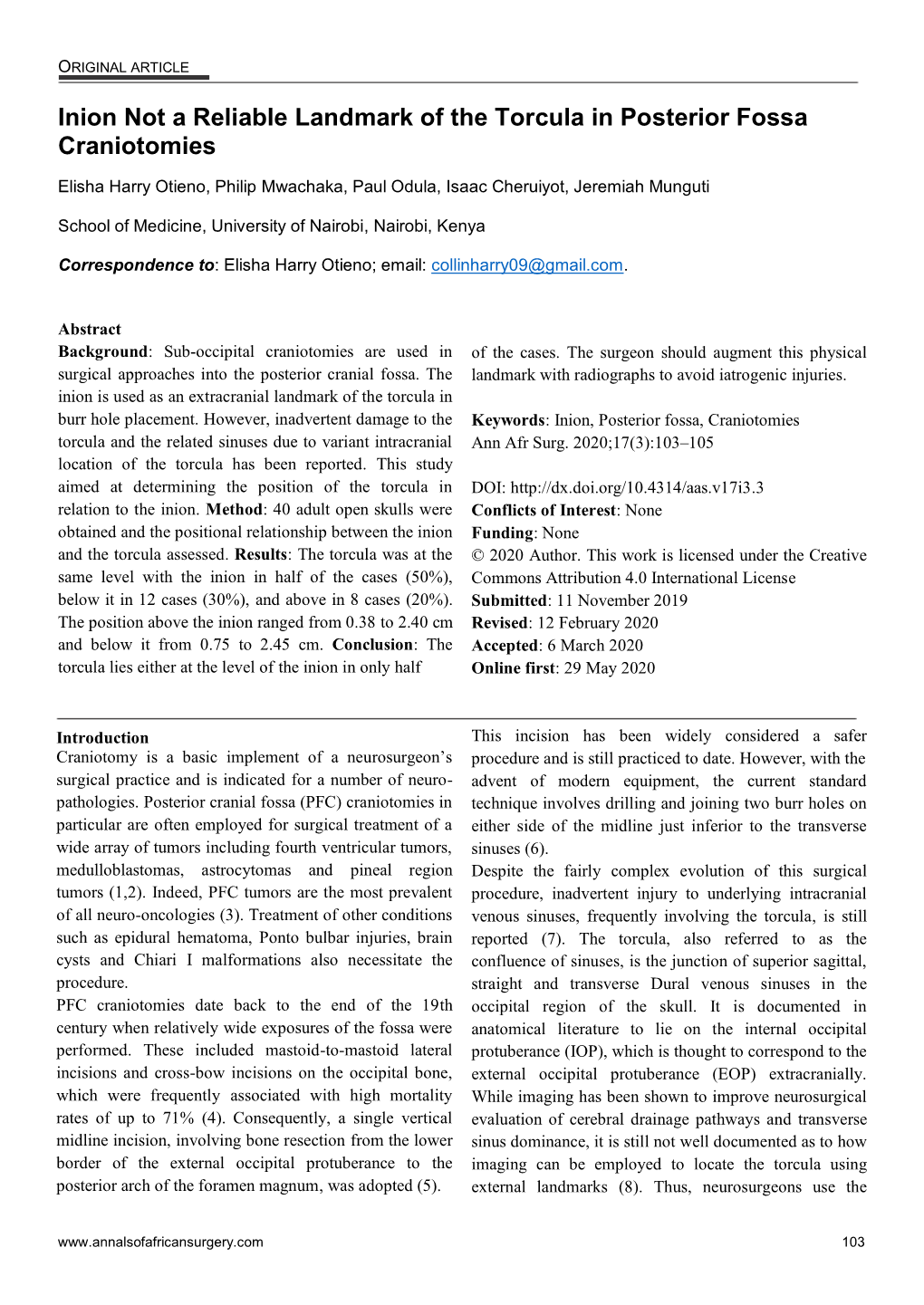 Inion Not a Reliable Landmark of the Torcula in Posterior Fossa Craniotomies