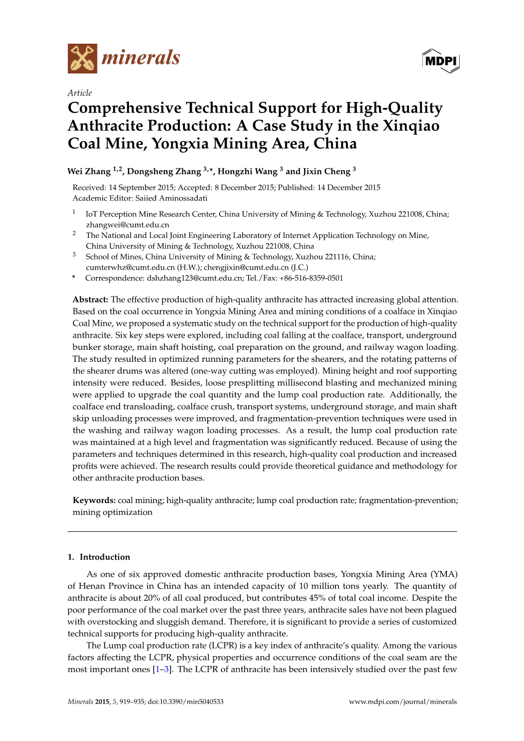 Comprehensive Technical Support for High-Quality Anthracite Production: a Case Study in the Xinqiao Coal Mine, Yongxia Mining Area, China