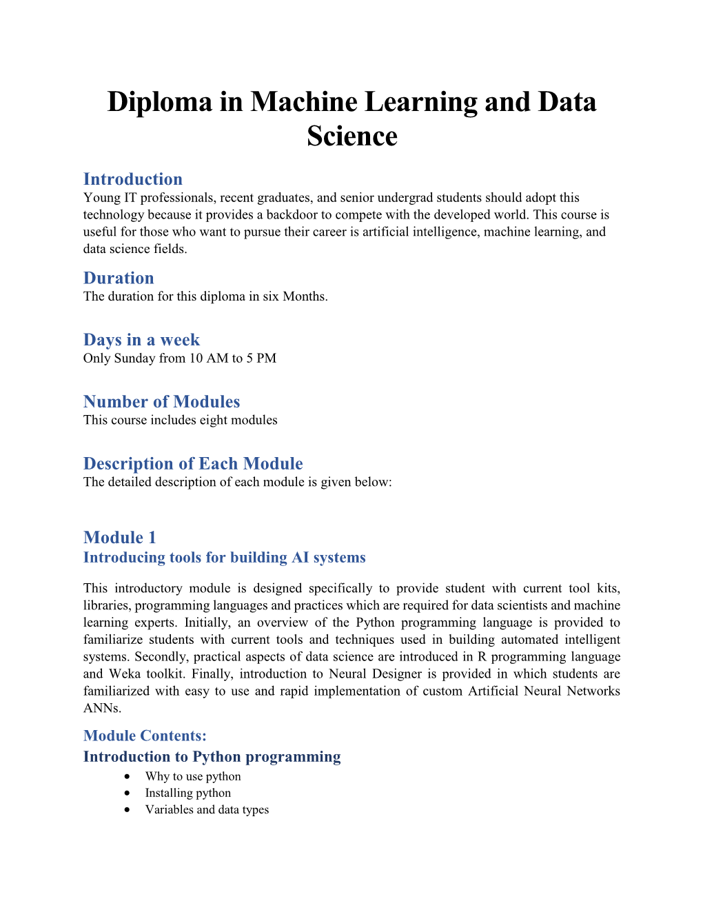 Diploma in Machine Learning and Data Science