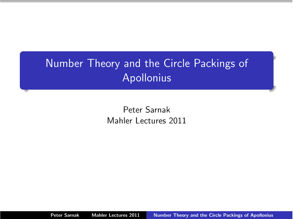 Number Theory and the Circle Packings of Apollonius