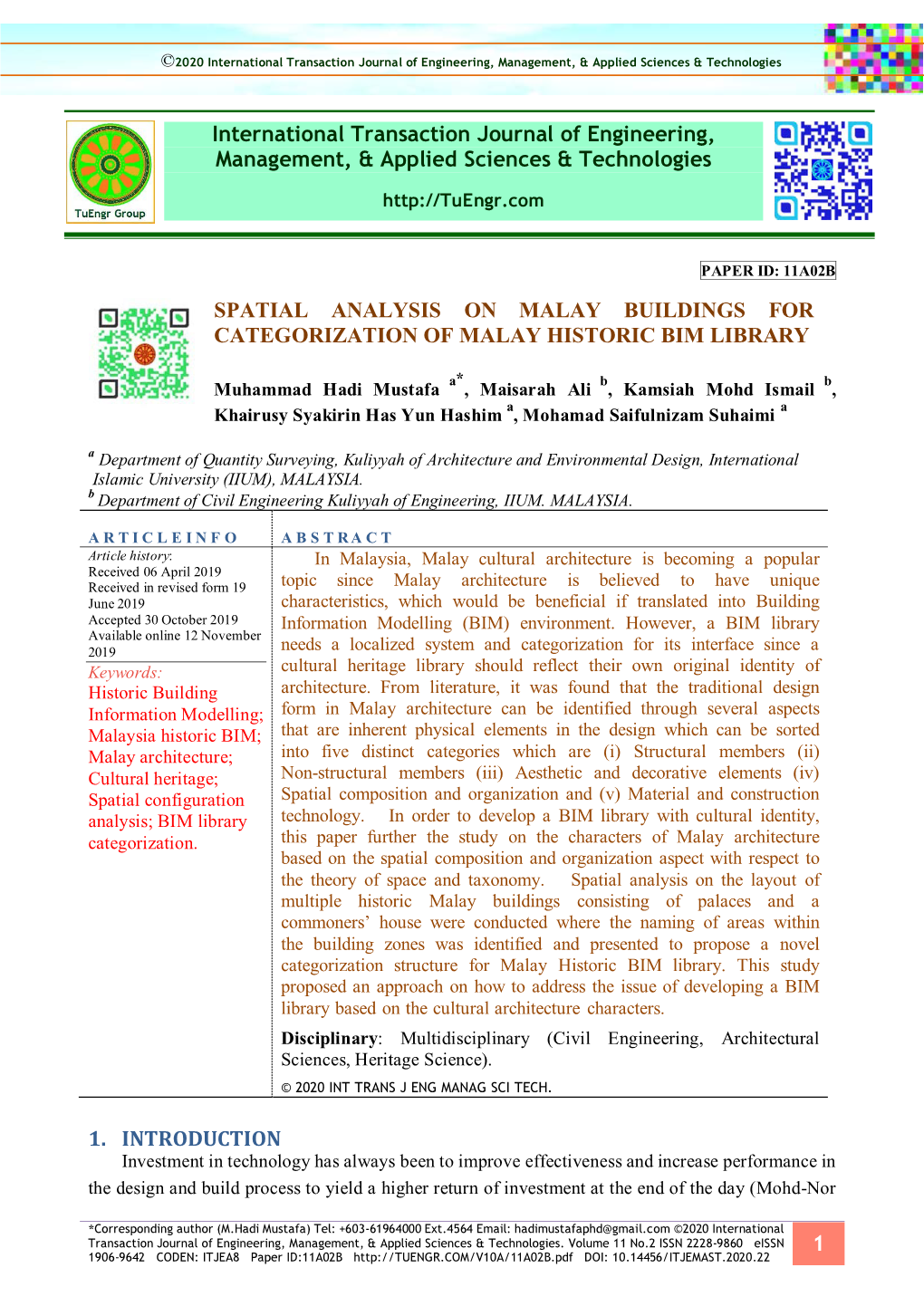 Spatial Analysis on Malay Buildings for Categorization of Malay Historic Bim Library