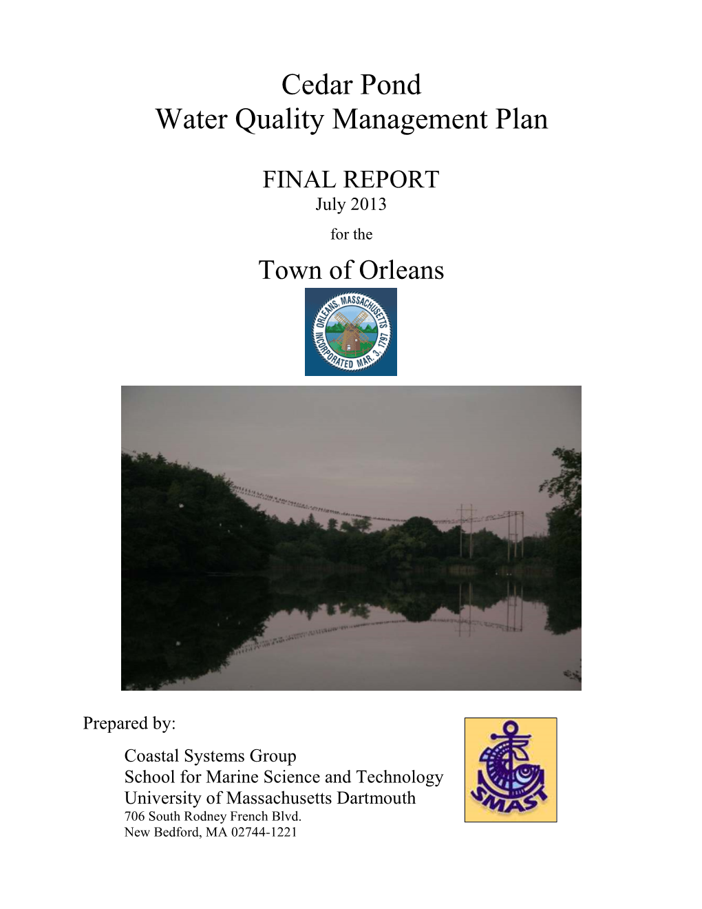 Cedar Pond Water Quality Management Plan