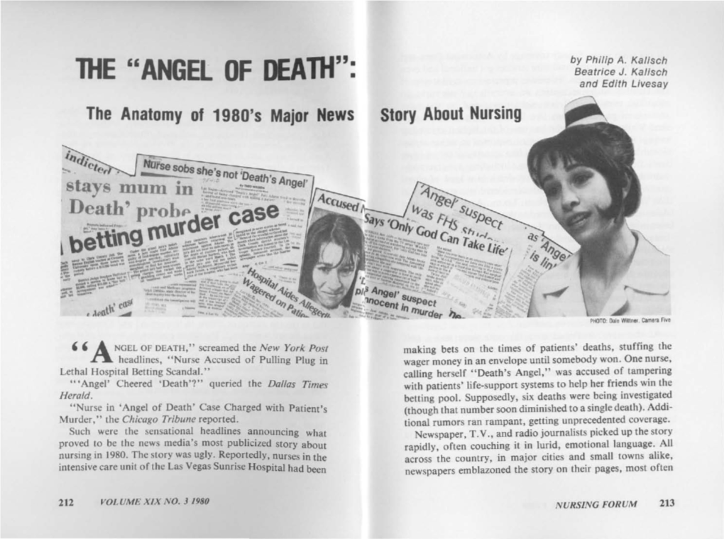 ANGEL of DEATH": and Edith Livesay the Anatomy of 1980'S Major News Story About Nursing