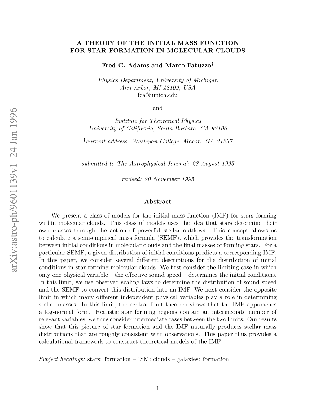 A Theory of the IMF for Star Formation in Molecular Clouds