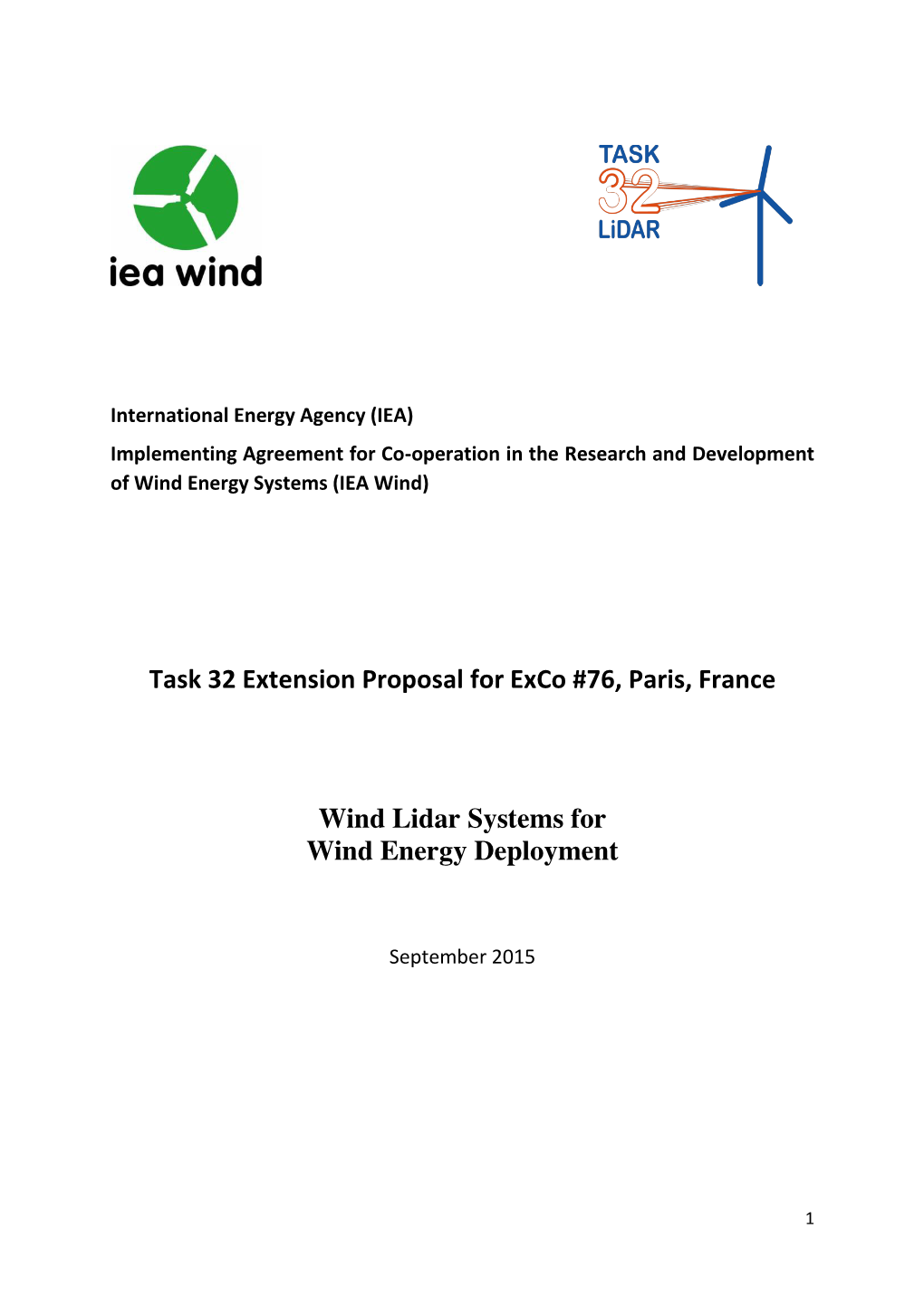 Task 32 Extension Proposal for Exco #76, Paris, France Wind Lidar