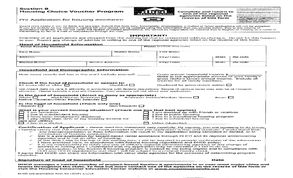 Section 8 Housing Choice Voucher Program Application