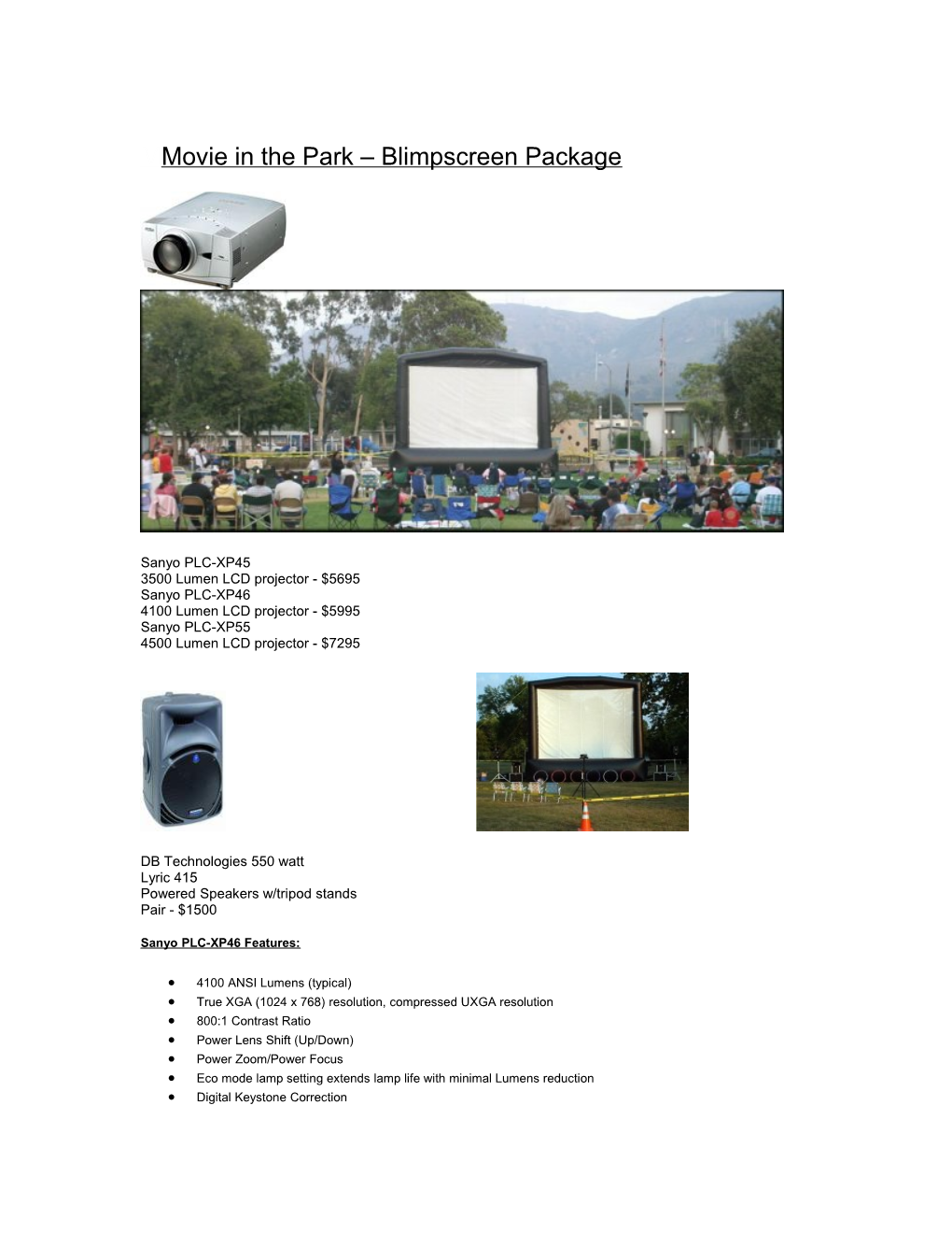 Mmovie in the Park Blimpscreen Package