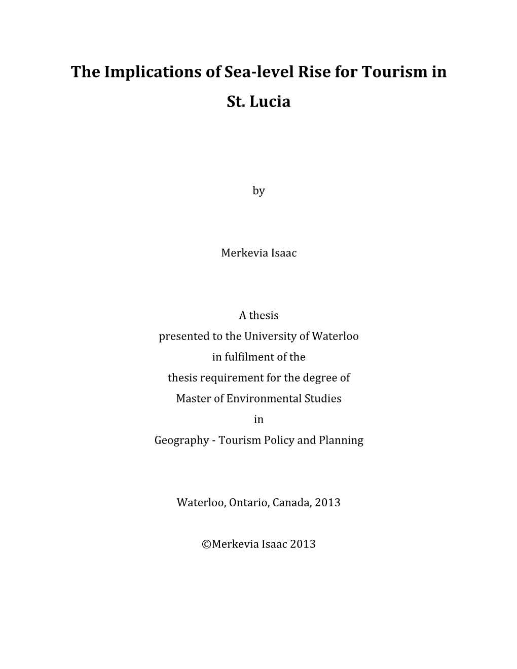 The Implications of Sea-Level Rise for Tourism in St. Lucia