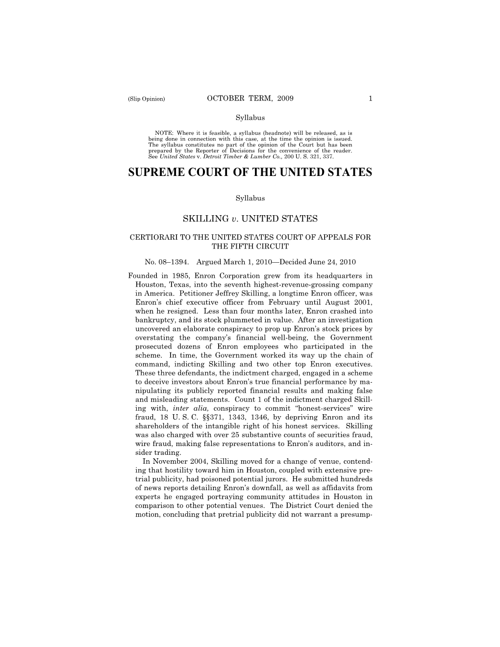 08-1394 Skilling V. United States (06/24/2010)