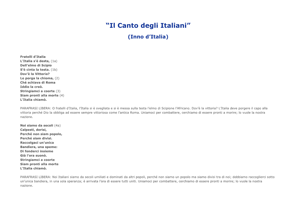 “Il Canto Degli Italiani”