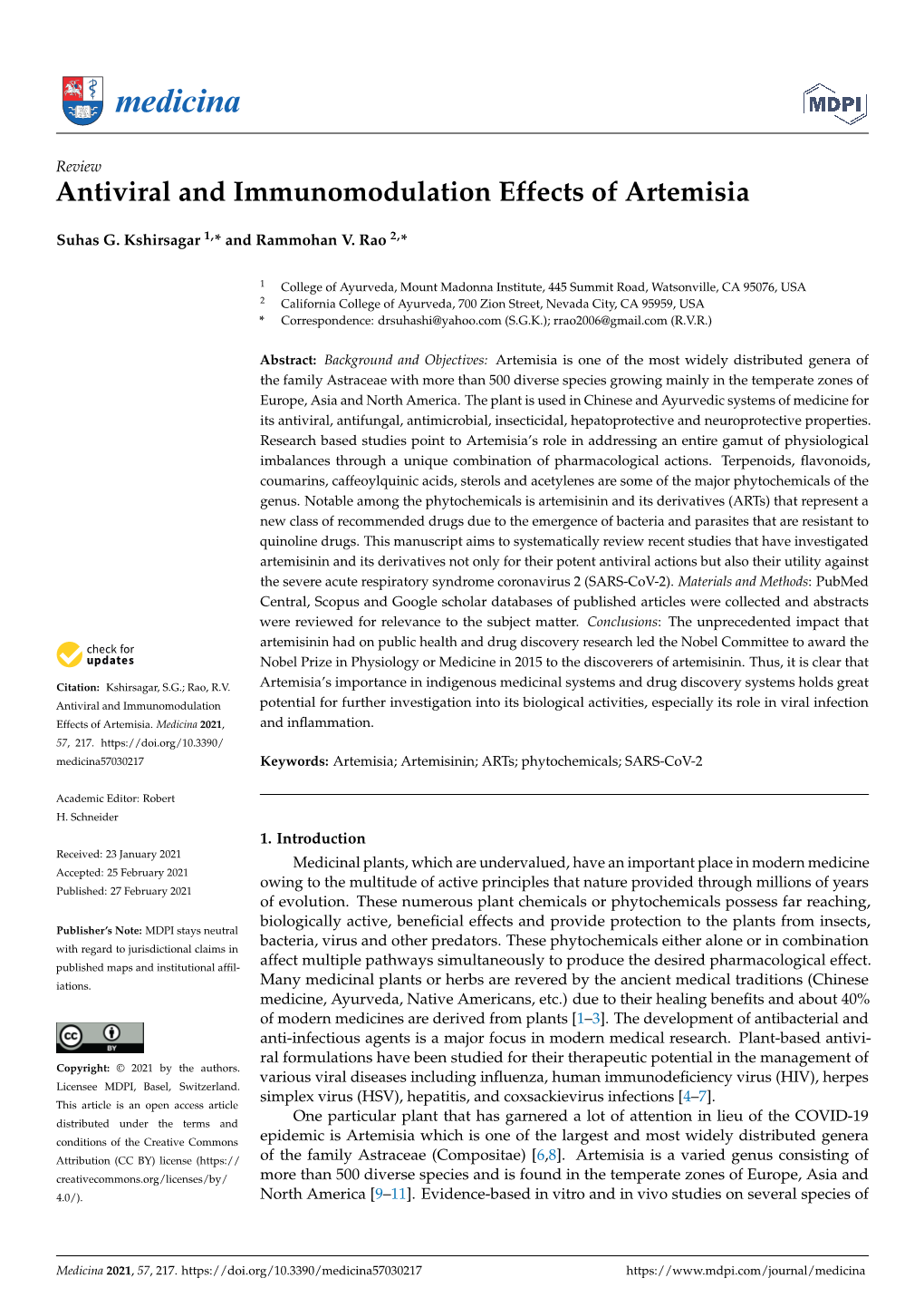 Antiviral and Immunomodulation Effects of Artemisia