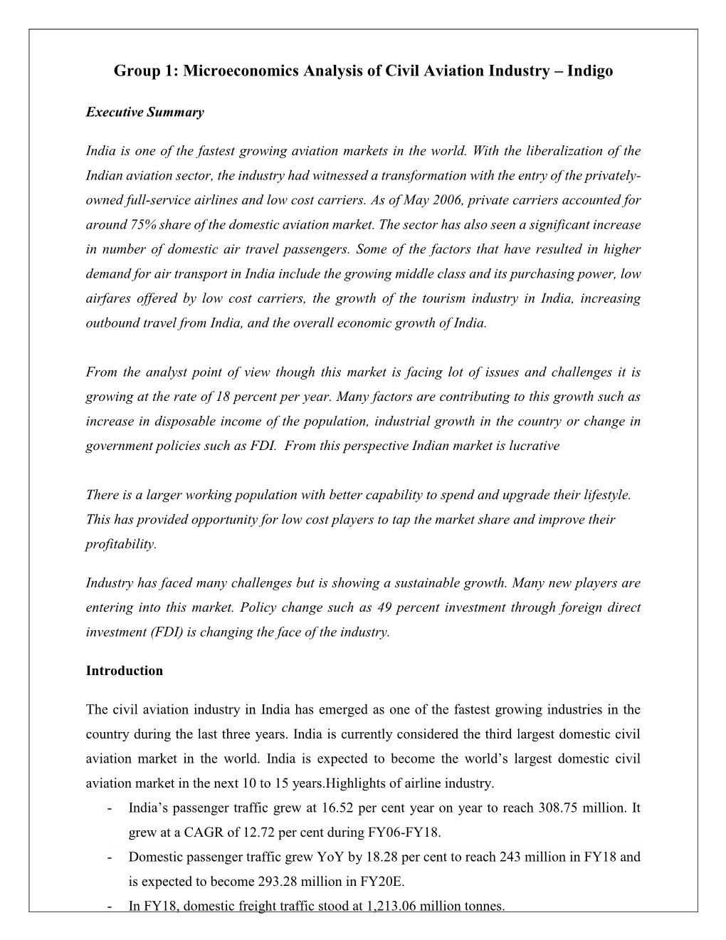 Group 1: Microeconomics Analysis of Civil Aviation Industry – Indigo