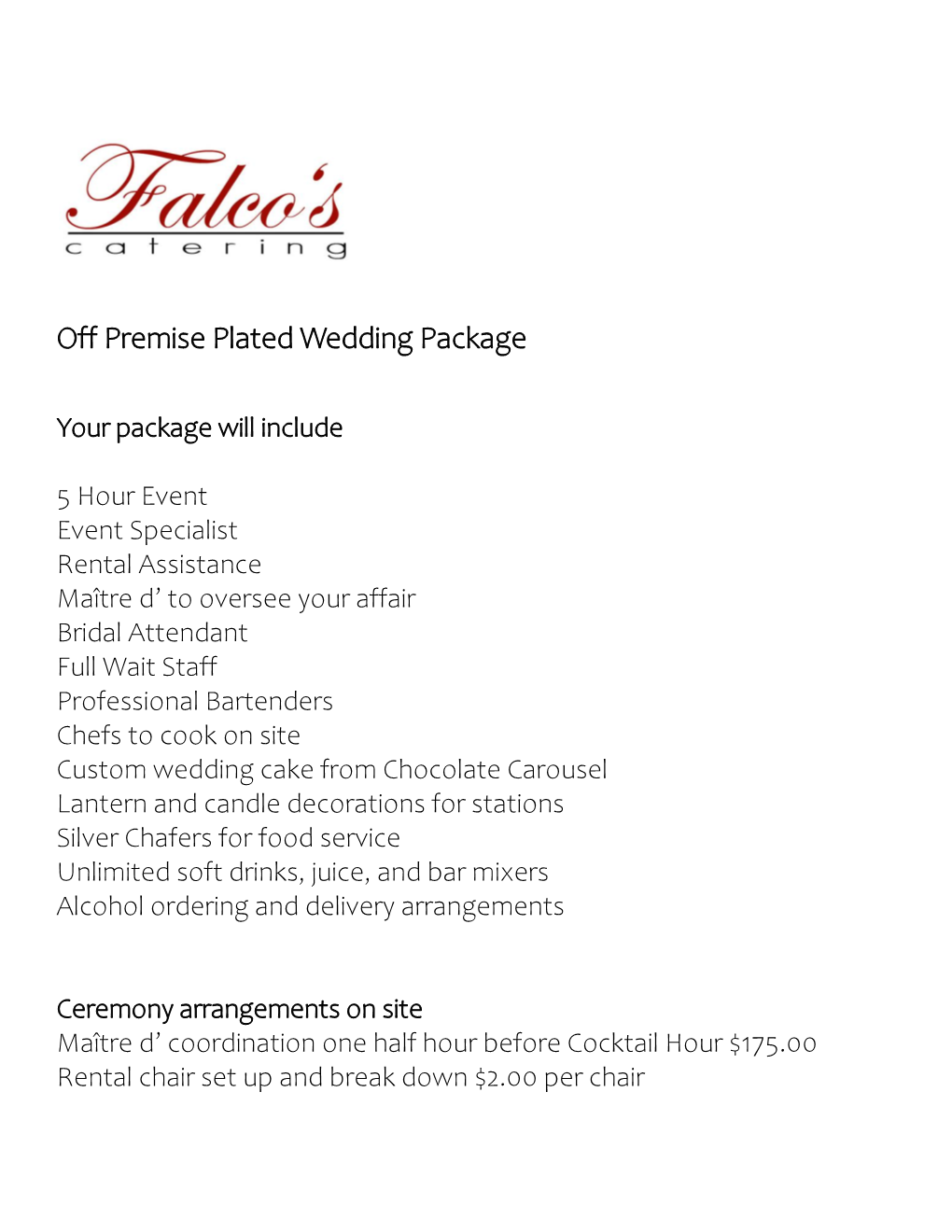 Off Premise Plated Wedding Package