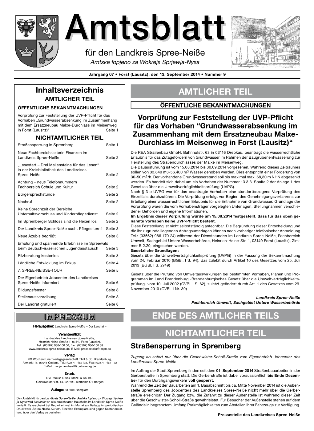 Amtsblattamtsblatt Für Den Landkreis Spree-Neiße Amtske Lopjeno Za Wokrejs Sprjewja-Nysa