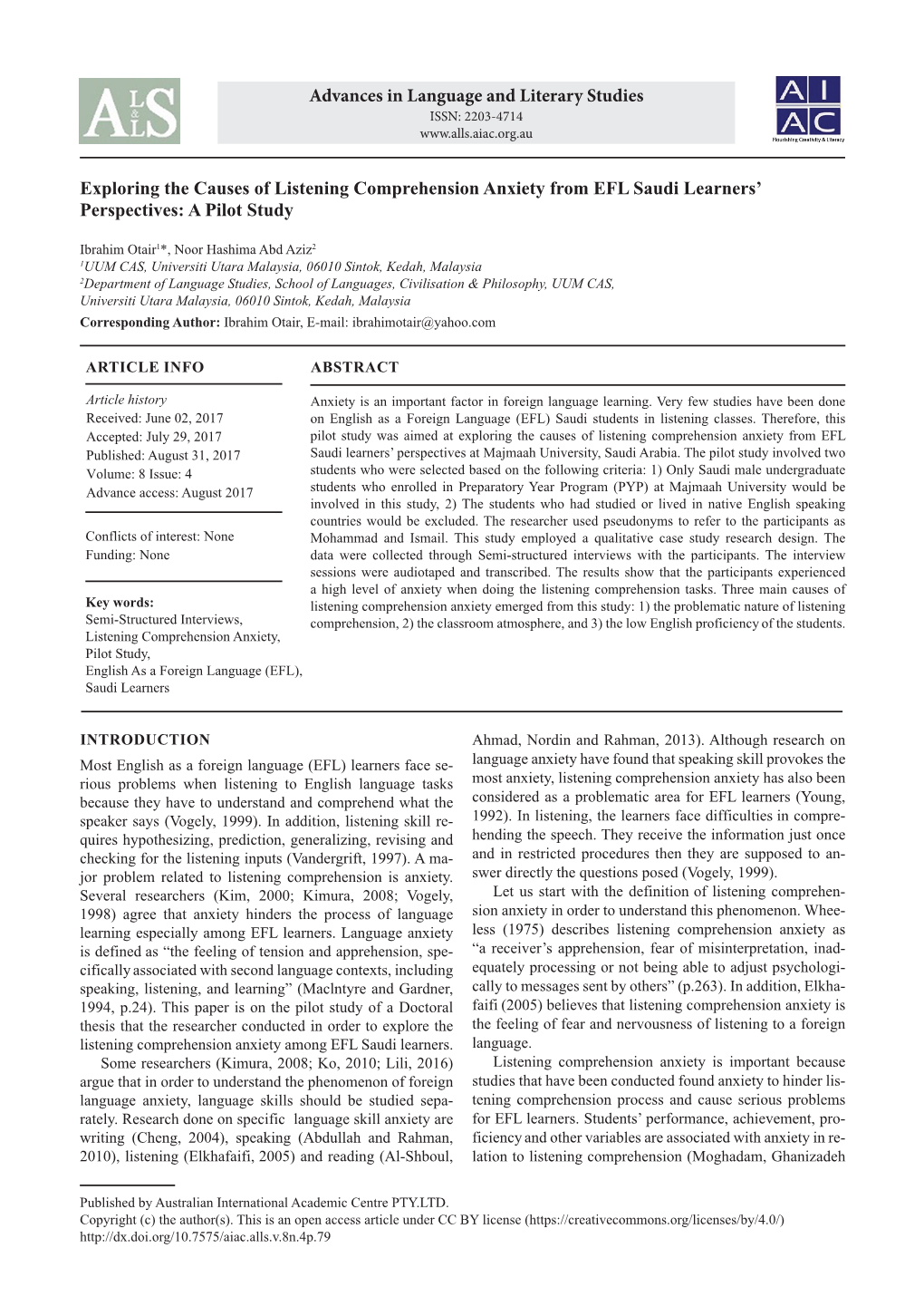 Exploring the Causes of Listening Comprehension Anxiety from EFL Saudi Learners’ Perspectives: a Pilot Study